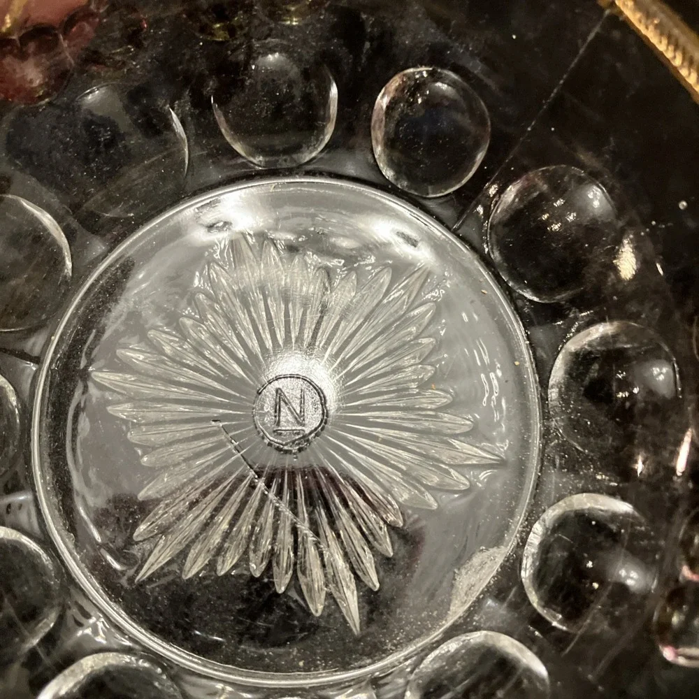 Vintage Mosser Northwood Glass Cherry & Cable Thumbprint 24K Gold Candy Dish